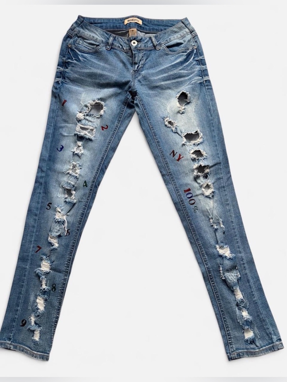 Distressed Blue Spice light blue denim jeans for women